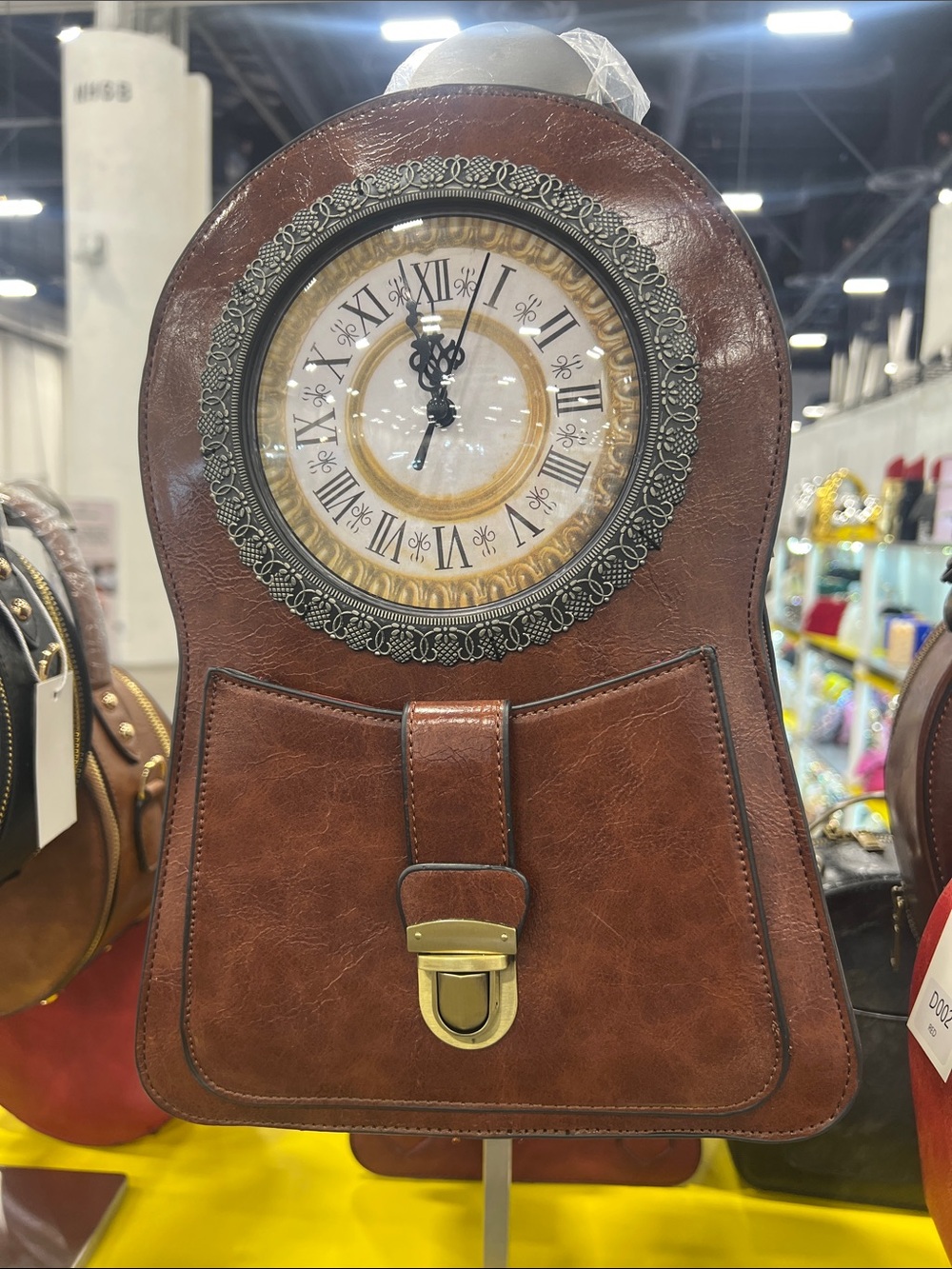 Brand Leather-Style Wall Clock with Brown Finish